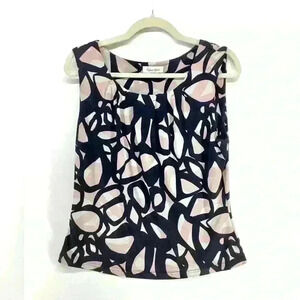 M CALVIN KLEIN Women Sleeveless Top Blouse Pink Black Abstract A82 Medium